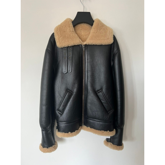 Shearling Aviator Timeless Black Leather Jacket