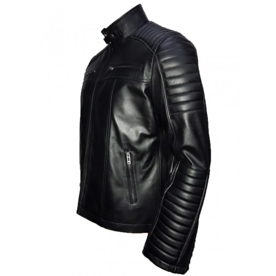 Sheepskin Leather Mens Diamond Quilted Jacket