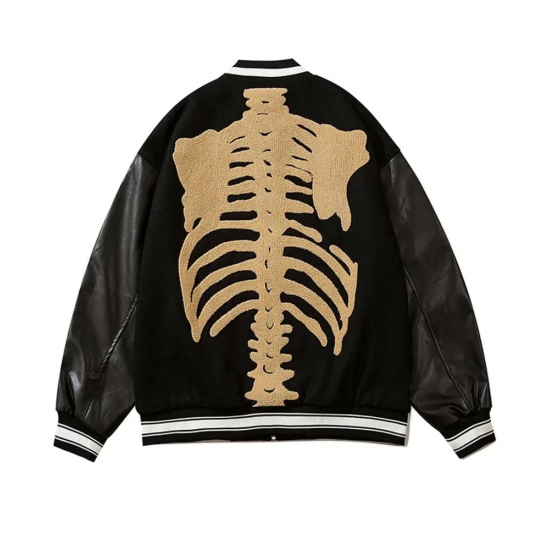 Skeleton Furry Bone Baseball Varsity Jacket