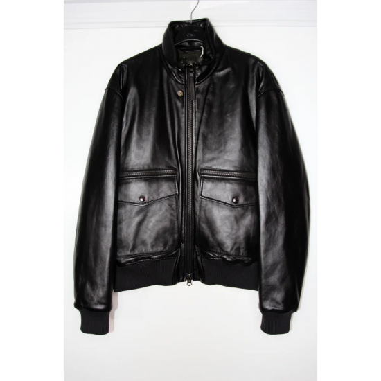 Sleek Black Leather Bomber Jacket by Acne Studios