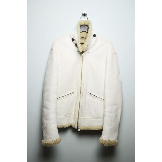 Stone Island Vintage Hand Painted White Shearling Jacket