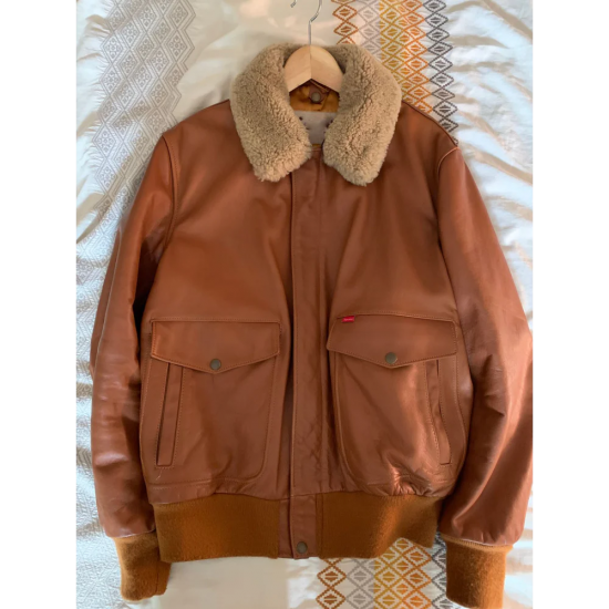 Supreme x Schott A 2 Brown Leather Jacket with Gold Lining