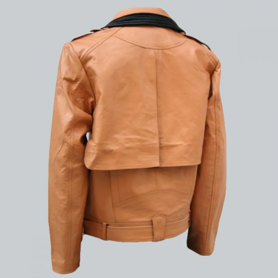 Tan and Black Draped Leather Jacket for Men