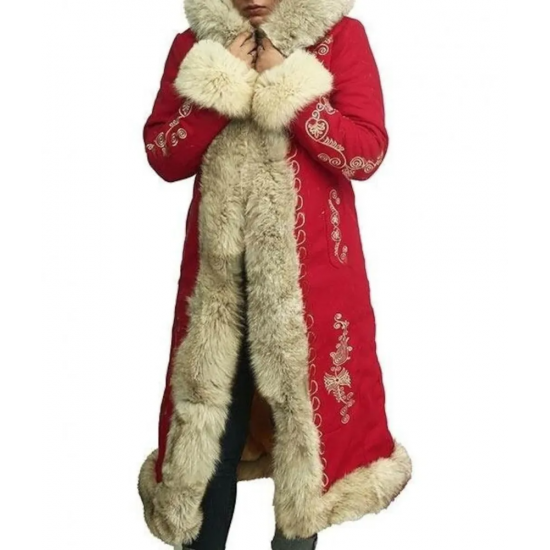 The Christmas Chronicles 2 Mrs. Claus Red Hooded Fur Collar Coat