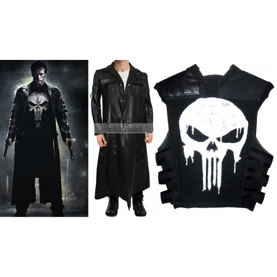 The Punisher Costume Leather Coat, Vest Jacket