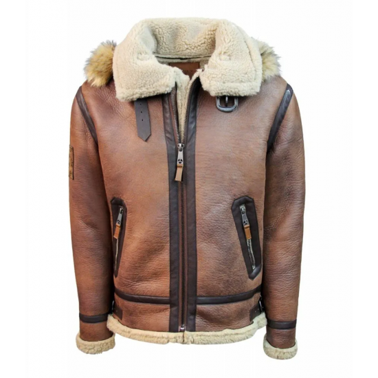 Top Gun Premium Wool Blend Shearling Leather Jacket Coat