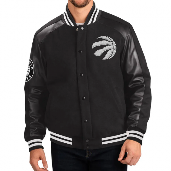 Toronto Raptors Varsity Black Wool Leather Jacket