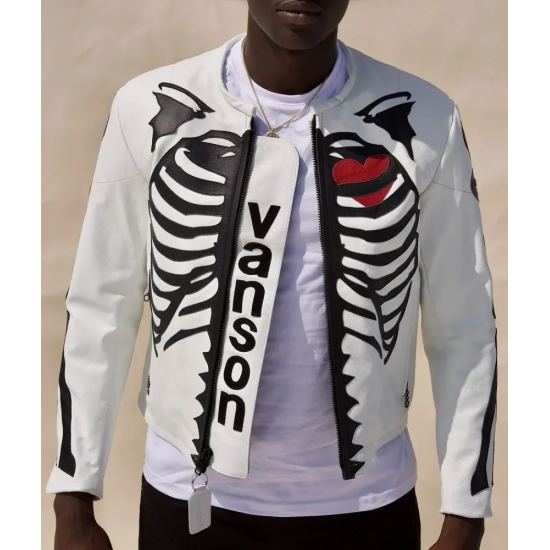 Vanson Skeleton White Real Leather Jacket