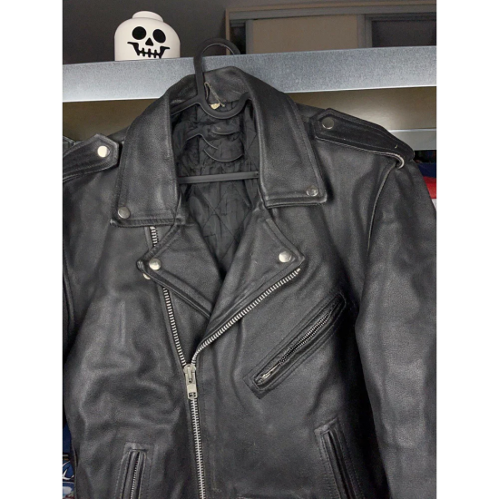 Vintage 1980s Distressed Leather Ramones Racing Black Leather Jacket
