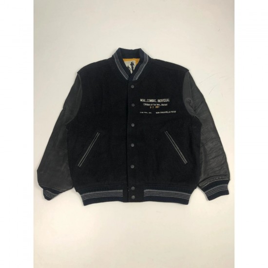 Vintage 90s Military B-3 Unit Varsity Jacket Leather Black