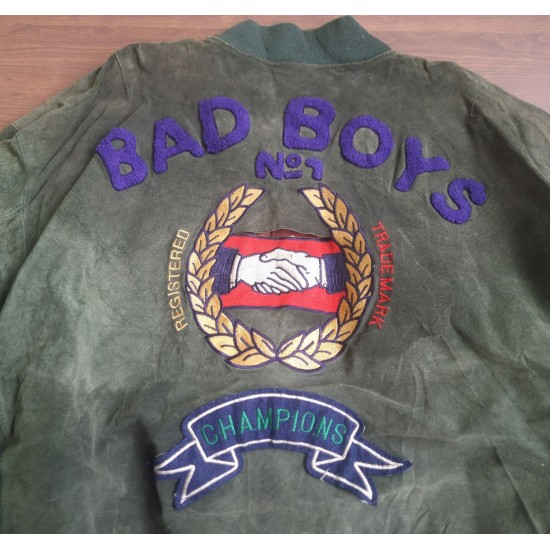Vintage BadBoys Champion Green Bomber Leather Jacket