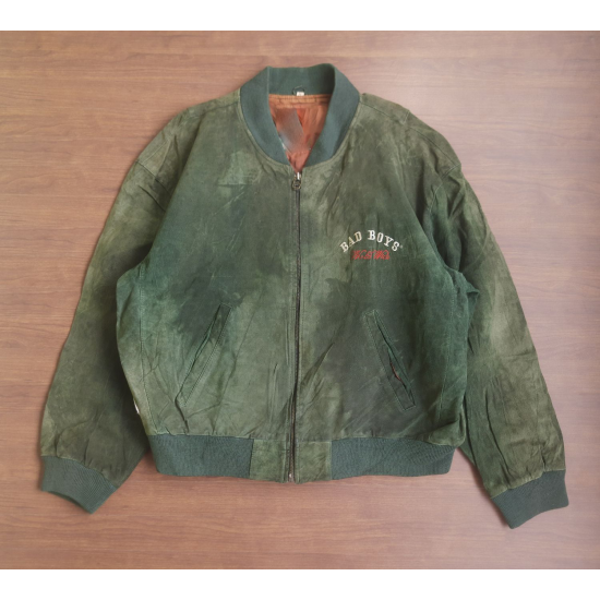 Vintage BadBoys Champion Green Bomber Leather Jacket