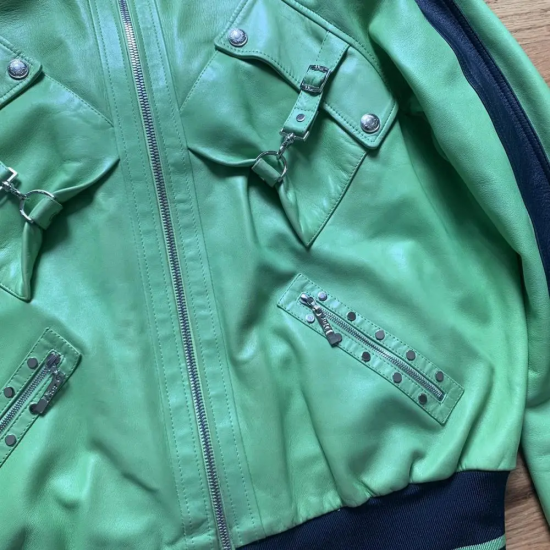 Vintage Dior × John Galliano Green Lambskin Military Track Jacket