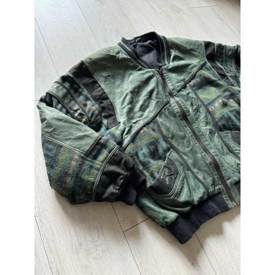 Vintage Green Patina Leather Bomber: Japanese Military Style