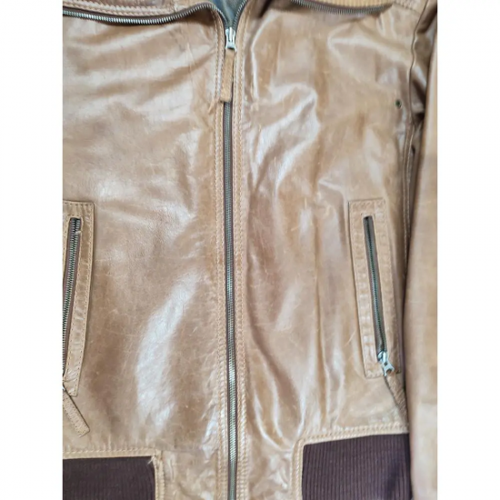 Vintage Leather Genuine Leather Men's Brown Bomber Jacket