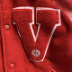 Vintage Red Leather Varsity Jacket with Classic V Design
