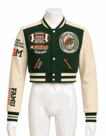 Women's Florida A&M University Style Cropped Varsity Jacket