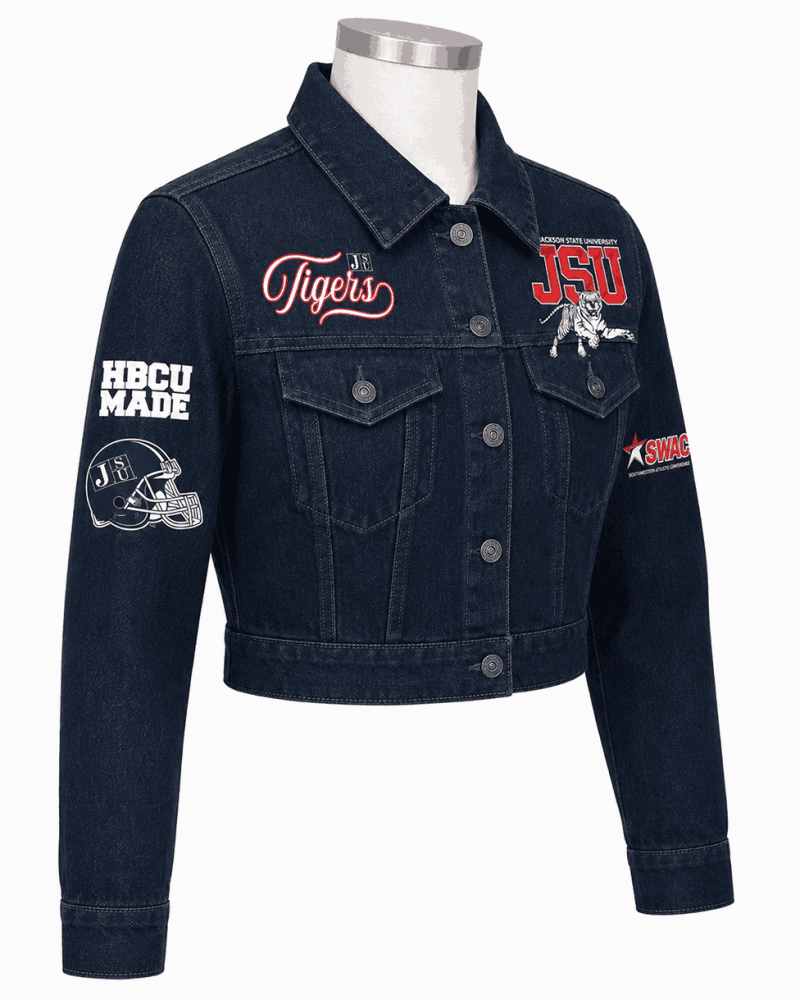 Women's Jackson State University Style Cropped Denim Jacket