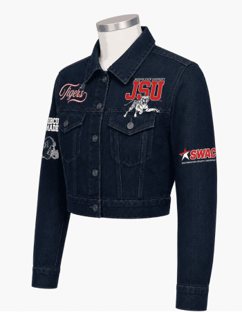 Women's Jackson State University Style Cropped Denim Jacket