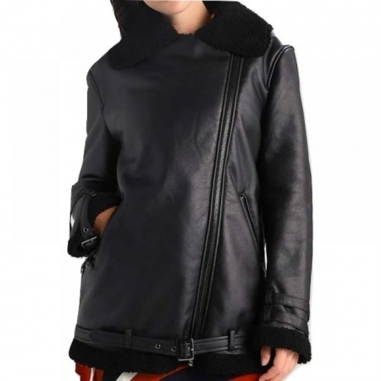 Womens Black Leather Aviator Jacket