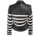 Womens Black and White Striped Leather Biker Jacket