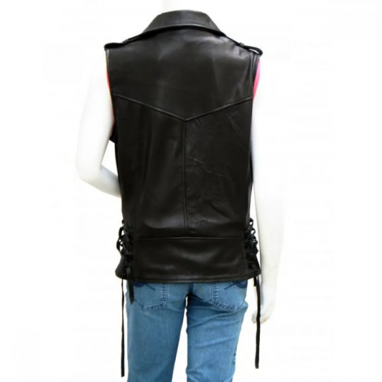 Women's Classical Black Leather Biker Vest