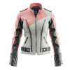 Women's Peach Pink & Black Color Block Leather Moto Biker Jacket