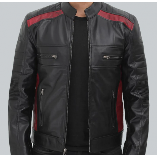 Woodrow Mens Maroon and Black Padded Leather Jacket