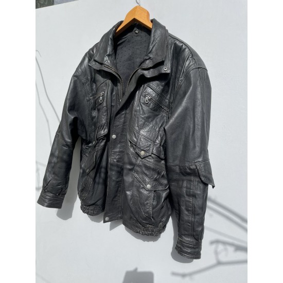 Y2K Archive Trashed Military USA Biker Moto Leather Jacket