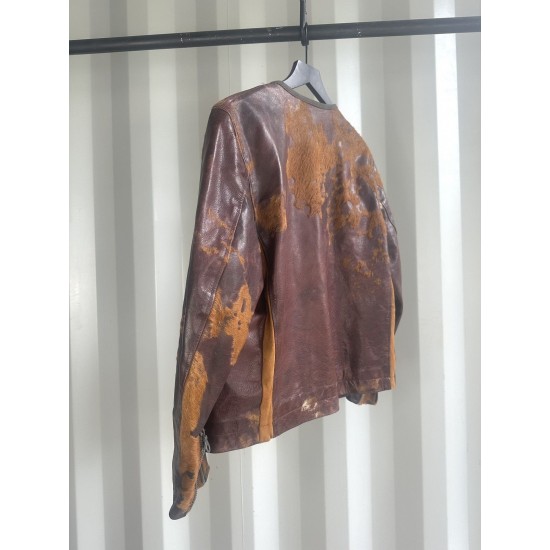 Yohji Yamamoto AW 2002 Calf Skin Vintage Brown Fur Leather Jacket