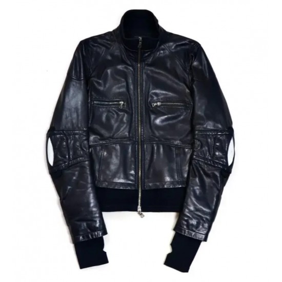 Prada Black  Leather Bomber Jacket