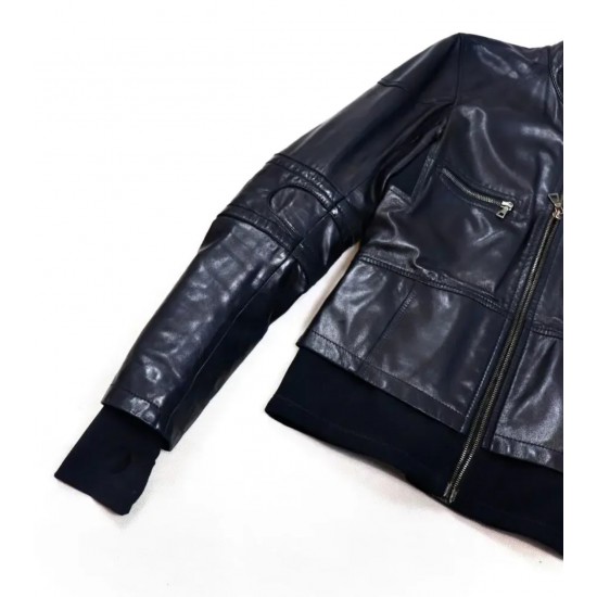 Prada Black  Leather Bomber Jacket