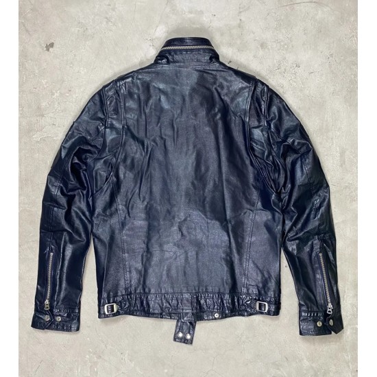 Undercover  Undercoverism Double Zipper Navy Leather Jacket