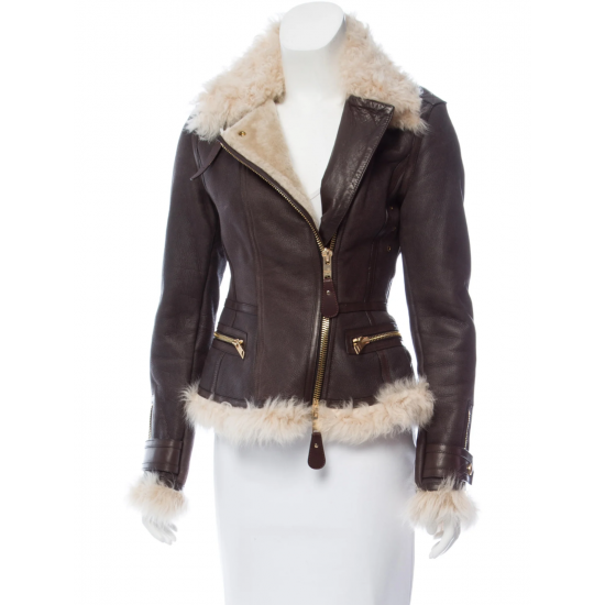 Women B3 Brown Shearling Aviator Leather Jacket