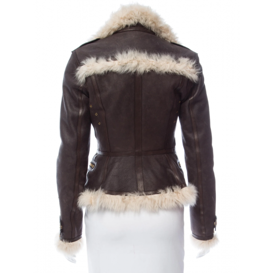 Women B3 Brown Shearling Aviator Leather Jacket