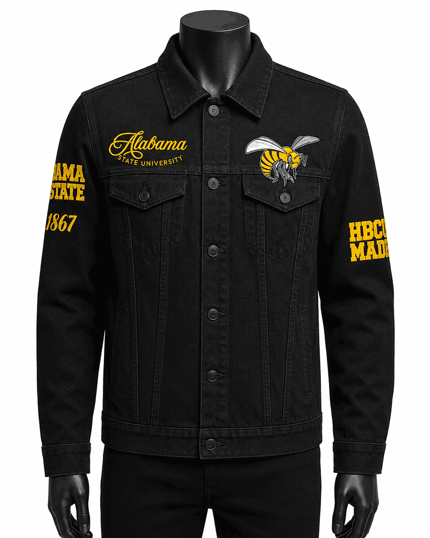 Alabama State University Style Black Denim Jacket - Unisex