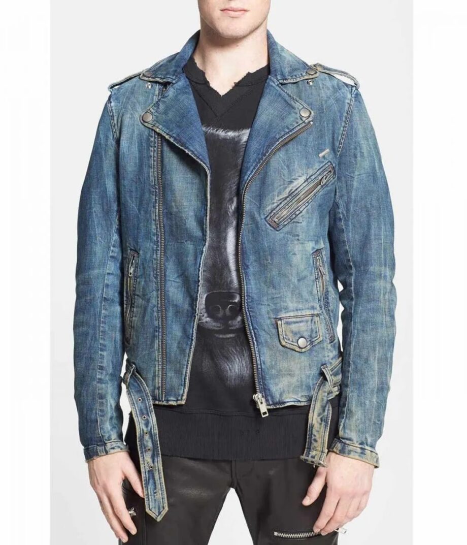 Mens Blue Jean Biker Jacket