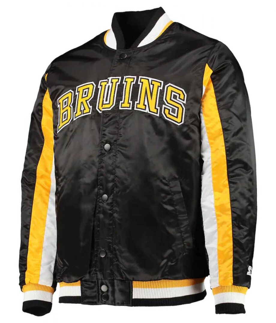 Boston Bruins The Ace Varsity Satin Black Yellow Jacket