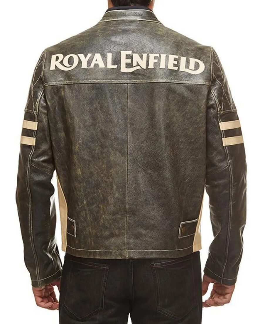 Mens Royal Enfield Cafe Racer Quilted Leather Jacket