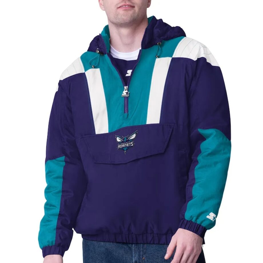 Purple & Teal Charlotte Hornets Half-Zip Pullover Jacket