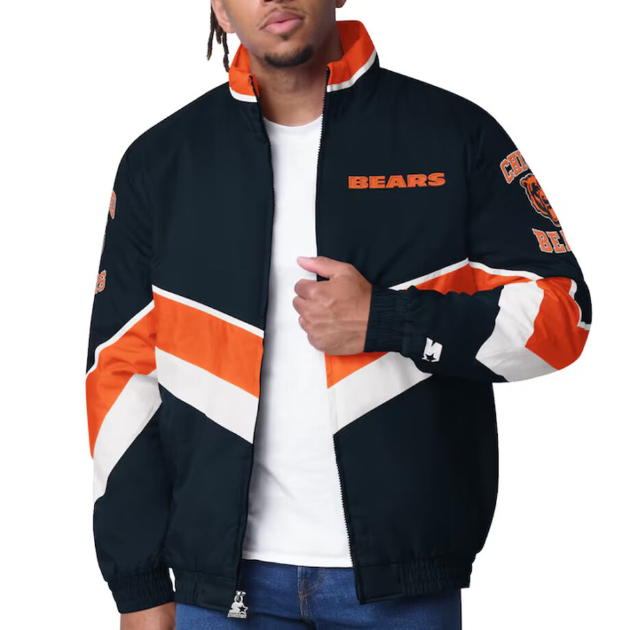 Chicago Bears Captain Navy Varsity Satin Jacket