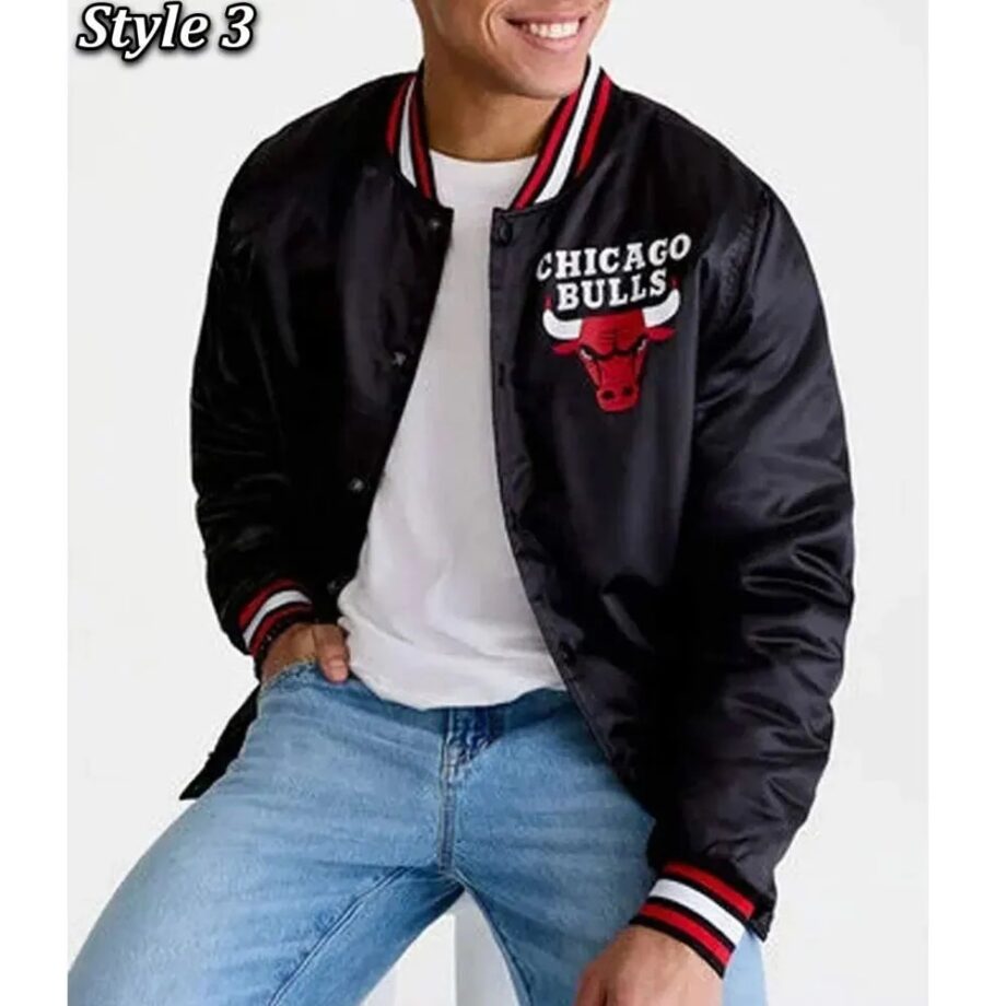Starter Chicago Bulls Black Satin Bomber Jacket