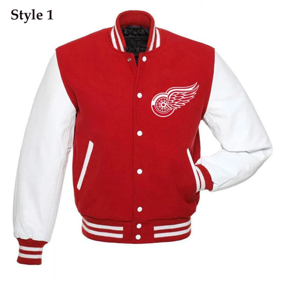 Detroit Red Wings Red & White Letterman Jacket