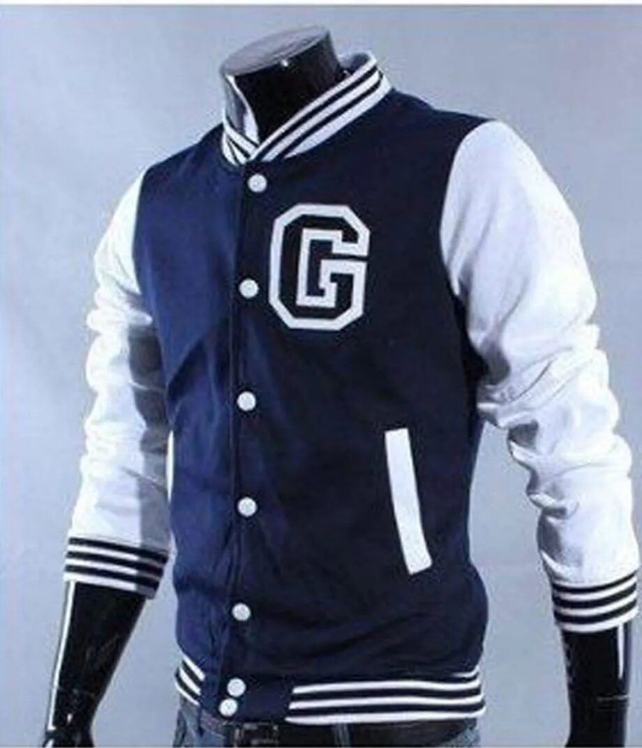 White and Navy Blue Letterman G Jacket