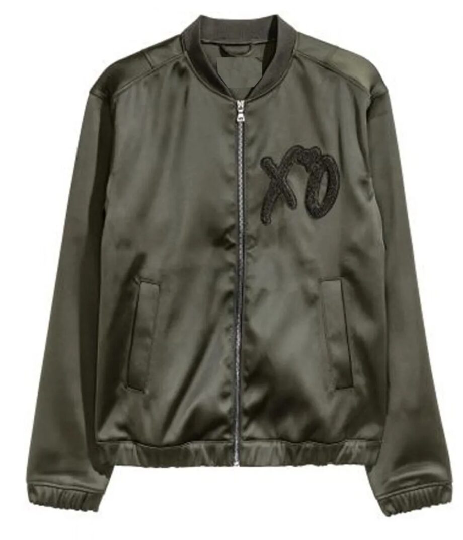 Green XO Bomber Satin Jacket