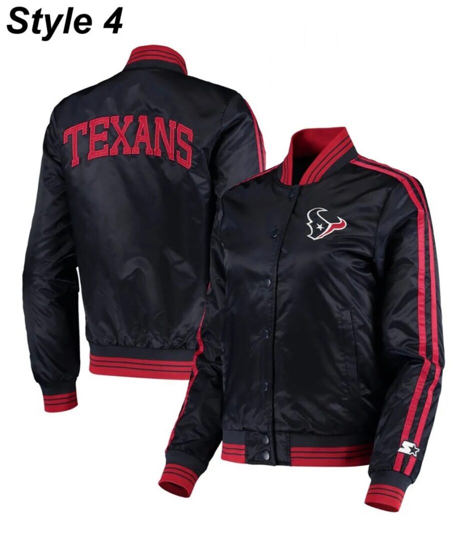 Houston Texans Navy Blue Satin Bomber Jacket