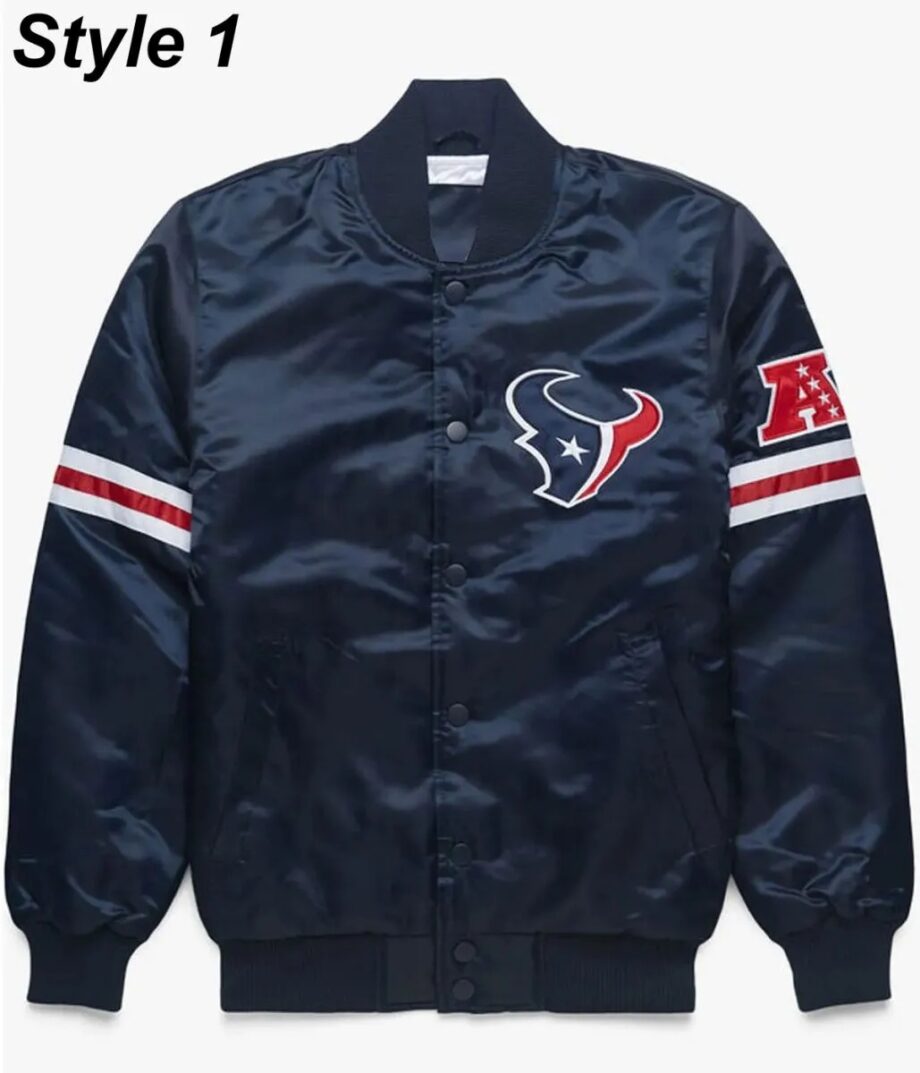 Houston Texans Navy Blue Satin Bomber Jacket