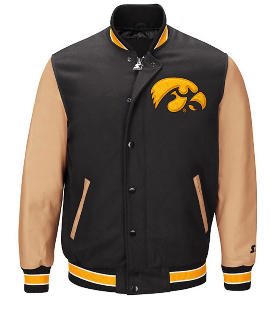 Iowa Hawkeyes Black & Brown Letterman Jacket