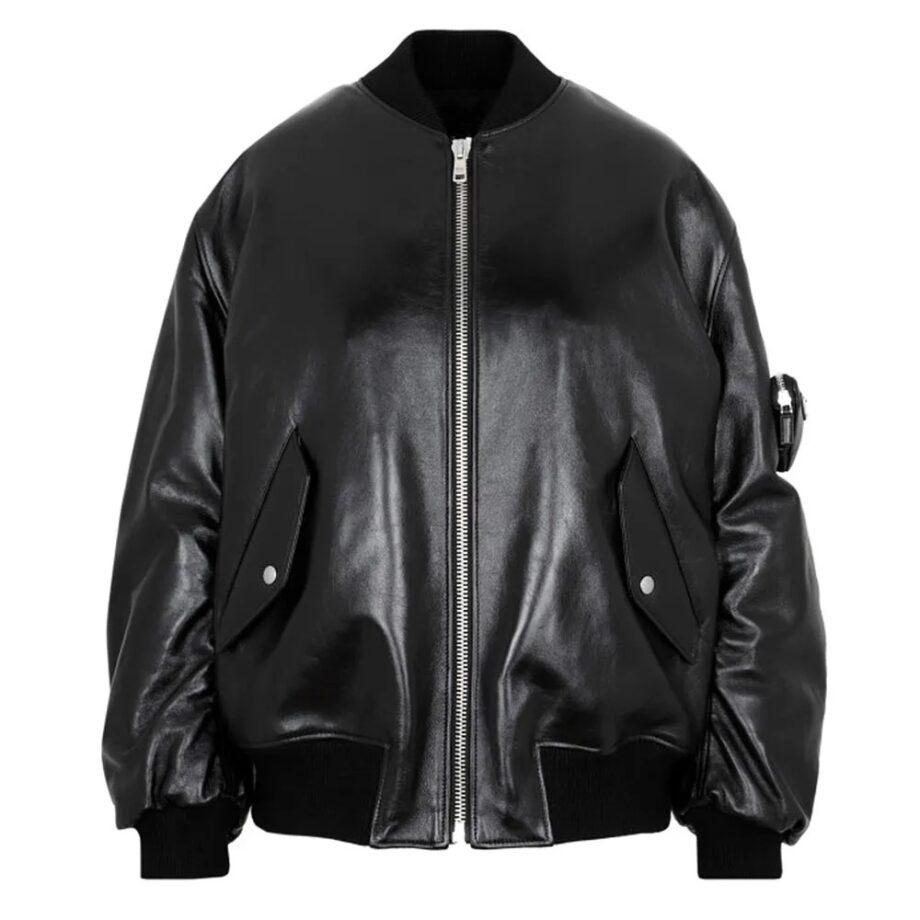 Kim Kardashian Black Bomber Leather Jacket