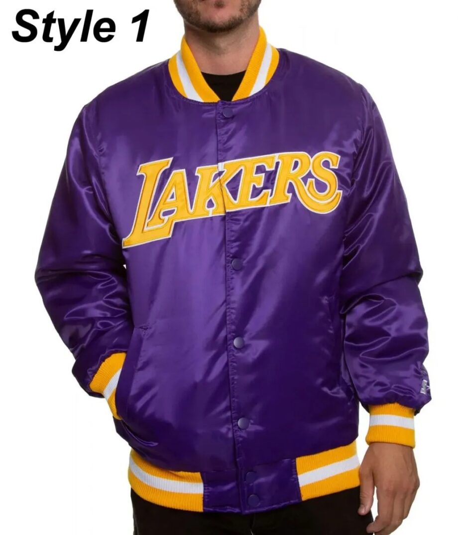 Bomber LA Lakers Purple Satin Jacket